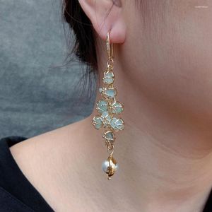 Stud Earrings YYGEM Gold Plated Natural Blue Aquamarine Cultured White Pearl Dangle Hook Anniversary Party Jewelry Gift