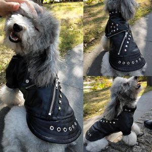 クールレザードッグジャケットコート温かい冬犬の服フレンチブルドッグの防水ペットの服の衣装小さな中犬Black235H