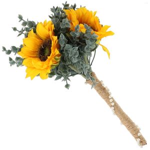 Flores decorativas buquê de noiva simulado plantas de girassol casamento artificial abelha prop decoração de plástico noiva