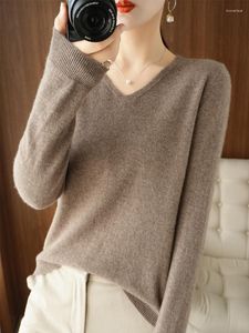 Damenpullover Hohe Qualität 30% Merinowolle V-Ausschnitt Pullover Pullover Frauen Herbst Winter Reine Farben Kaschmir Strickwaren Weibliche Kleidung