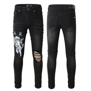 Amirs Designer-Jeans in Lila, Herren-High-Street-Loch-Stern-Patch, Damen-Hose mit Stickerei-Panel, Stretch, Slim-Fit-Hose, Größe 28–40
