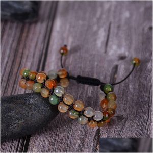 Cadena De Ágata India Pulsera De Cuentas De Doble Capa Piedra Natural 6 Mm 2 Filas De Piedras Preciosas Pulseras Ajustables Envoltura Para Mujeres Joyería De Moda Dro Dhoc4