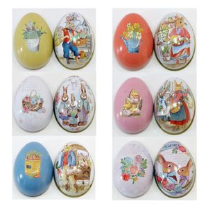 6 sztuk wielkanocna sukienka z króliczkiem drukowana metalowa bibelotka Tin Easter Eggs w kształcie cukierki