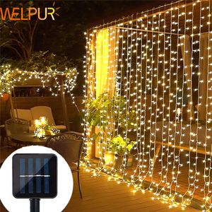 Outros suprimentos de festa de evento Solar Cortina Luz LED Ao Ar Livre À Prova D 'Água 300LEDs Garland Decoração String Luzes Quintal Natal Fada 230919