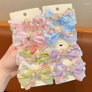 Hair Accessories 2PCS Set Cloth Lace Pearl Embroidery Flower Bow Fairy Clips For Girl Children Cute Kawaii Fancy Lolita Hairpin