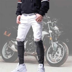 Męskie dżinsy męskie elastyczność chuda rozryte gradient kolor man ołówek mody motorowy motocykl Hip Hop Denim dżinsowe spodnie 263i
