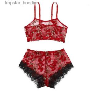 Bras Sets Butterfly Embroidery Sexy Lace Print Splic Tube Top Shorts Women Lingerie Set Perspective Breathable Bodysuit Erotic Underwear Bras Sets L230919