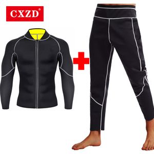 Мужские Body Shapers CXZD Sweat неопреновый костюм для сауны для мужчин Рубашка для тренировок для похудения Брюки для похудения Body Shaper Фитнес-куртка Тренажерный зал Корректирующее белье 230919