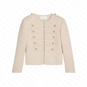 23 FW Mulheres Designer Casacos Jaqueta De Lã Tweed Blouson Jaqueta Com Botões De Letra Vintage Designer Casaco Meninas Milan Runway Designer Tops Crew Neck Curto Outwear Blazer