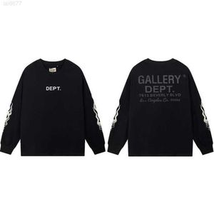 Gallery Arm Flame Print Letters High Street Long Sleeve T-shirt Trendy Underlaymhot