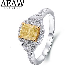 Bröllopsringar Fancy Yellow Cushion Cut Engagement Ring 07CT 5x6mm för kvinnor Real 18K White Gold Sparking Test Positivt 230915