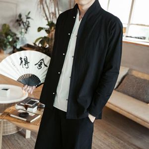 Chinese Style Tang Costumes Shirt Man Mandarin Collar Slim Fit Casual Tai Chi Shirts Linen Long Sleeve Men Men's189L