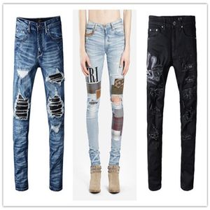 Mens Jeans Designer Classic Ripped Design Brand Black Denim Pants Skinny Ripped Destribued Stretch Slim Fit Hip Hop Byxor Storlek 331B