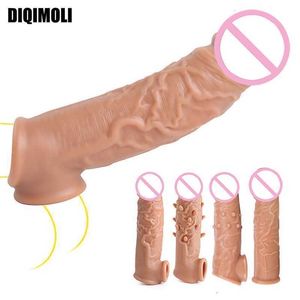 Giocattolo del sesso Massaggiatore Dildo realistico Manicotto del pene riutilizzabile Potenziatore morbido Eiaculazione ritardata Ingranditori del cazzo per gli uomini