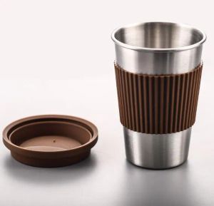 Simple Stainless Steel Coffee Mugs Portable Drinking Cups With Silicone Lids Travel Water Coke Cup Wine Tumbler Straight Cup Water Bottle