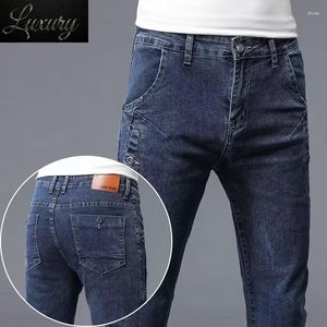 Jeans masculinos 2023 roupas magro estiramento moda estilo clássico calças de algodão elástico lápis magro masculino denim calças