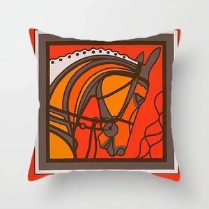 45*45cm Pillow Case Orange Series Cushion Covers Horses Flowers Print Pillow Case Cover for Home Chair Sofa Decoration Square Pillowcases