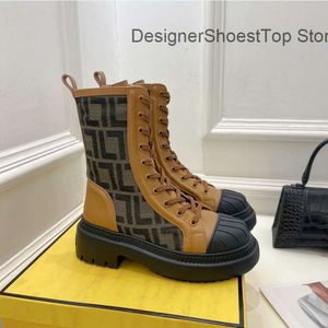 luxury Black Beige Leather Biker Boots Women Combat Boot Martin Boots With Laces and Side Zipper Fabric Brown Gray Jacquard Motif Fashion Booties