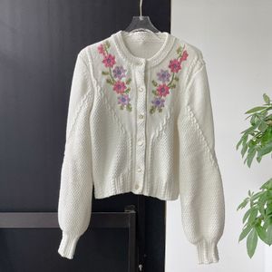 Womens Maje Sweet Flower Embroidery White Knit Cardigan 2023 New