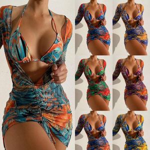 Dames Badmode 2023 Dames Badpakken Bikini Sets Badpak Driedelig Driepunts Lange mouwen Ins Blouse Trekkoord YB25