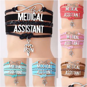 Braccialetti con ciondoli Assistente medico Infermiera Rn Lettera Corda in pelle intrecciata Bracciale avvolgente per le donne Gioielli di moda Infermieri Regalo di giorno Goccia Deli Dhjdh