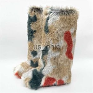 Boots Women Fur Knee High Long Boots 2023 Winter Women Fluffy Furry Faux Fox Fur Snow Boots Female Pink White Black Cotton Ski Boots J230919