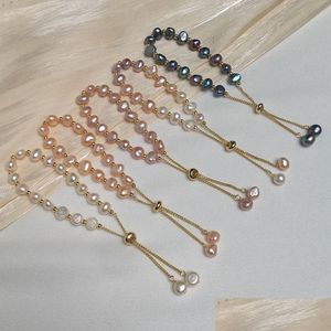 Bracciale con perle barocche naturali d'acqua dolce a catena Braccialetti con perline regolabili per ragazze da donna Avvolgono gioielli di moda Consegna di goccia Dhqae