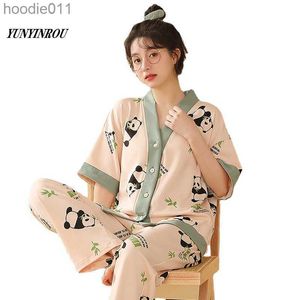 Women's Sleepwear Spring Cartoon Panda Nightwear Kawaii Girls Young Women's Pajama Sets Pyjamas Sleepwear Female Loungewear Pijama Mujer Homewear L230919