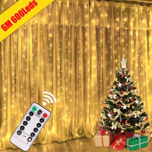 Decorações de Natal LED Garland Cortina Luzes 8 Modos USB Controle Remoto Fada String Decoração de Casamento para Casa Quarto Ano Lâmpada 230919