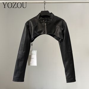 Kvinnorjackor Yozoupu Chic Vintage Black Faux Leather Zipper Zip Up Coat Biker Jacket Women Girls Smock Top Women High Street Bella Outfits 230919