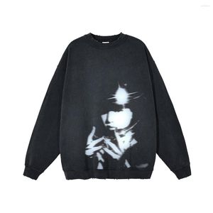 Men's Hoodies Y2K Goth Crewneck Sweatshirt Women Harajuku Pullover Long Sleeve Loose Tops Workout Retro Hip Hop Casual Hoodie Men Streetwear