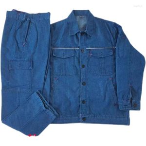 Herrspårar Summer Thin Multi-Pocket Denim Overalls Långärmad toppbyxor Labour Protection Clothing Reflektivitet Rope Factory grossist
