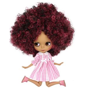 Dolls ICY DBS Blyth Doll No.QE1559103 Wine red mix Black Afro hair Black Matte face Joint body 16 bjd 230918