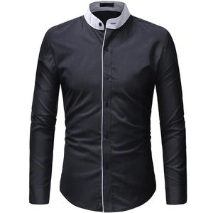 Men's Dress Shirts 2021 Fashion Casual Men Shirt Long Sleeve Mandarin Collar Slim Fit Korean Business Mens Clothes266N