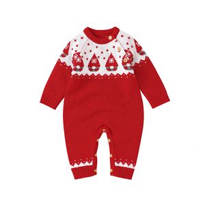 Rompers Christmas Style Red Long Sleeve Baby Boys Girls Cotton 018m Knitwear Spädbarn Spring Spring Autumn Bodysuit Småbarn Jumpsuit 230919