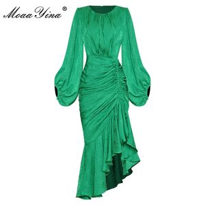 アーバンセクシードレスMoaayinaファッションデザイナー夏の女性のOネックランタン長袖buttockラッピング高品質のドレス230918