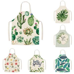 Aprons Flowers And Plants Pattern Printing Apron Linen Sleeveless Adult Children Cartoon Kitchen Men Women Cleaning Tools2085