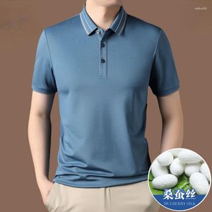 T-shirt dla mężczyzn T-shirt Mulberry Silk Silk For Men 2023 Summer Business Casual oddychająca koszula Ropa de Hombre CJK