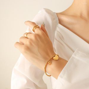 Link pulseiras pequeno coração em forma de carta pingente pulseira elástica feminina jóias de aço inoxidável acessórios de moda atacado