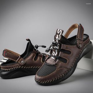 Sandalen für Herren, flacher Boden, Leder, Mesh, Strand, Outdoor, Atmungsaktivität, Komfort, klassisch, rutschfest, große Größe 48, Sommer-Sneaker