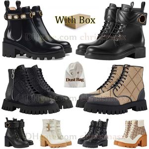 Luxury Boots High Heel Leather Boot Martin Boots Zipper Combat Boot Ankle Boot Lace Up Boot Vintage Print Textile Platform Heel Snow Boots Womens Oxford Shoes With Box