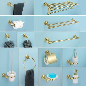 Badtillbehör Set Borsted Gold Wall Mounted Tower Holder Toalett Roll Paper Holder Robe Hook Soap Dispenser Toalett Borste Badrum Hårdvara Set 230919