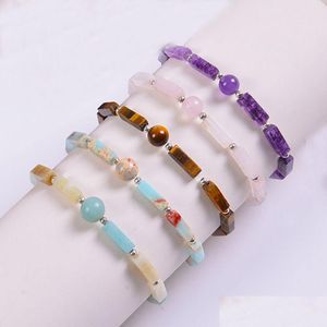 Charm Armband Women Natural Stone Amethyst Armband Long Square Healing Crystal Beaded Gemstone Fashion Jewelry Drop Delivery Dhsxh