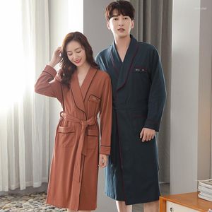 Pijamas femininos simples amantes de algodão natural roupões de banho sólido sleeprobe masculino japonês quimono vestido solto roupas de casa M-4XL