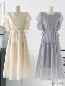 Maternity Dresses Women Dress Summer Elegant Solid color Long Dress Ladies Puff Sleeve Slim Waist Sweet Princess Dresses