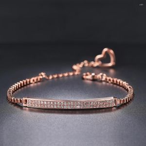 Link Bracelets Simple Double Row Cubic Zirocnia For Women Rose Gold Color Bangle Rolo Chain On Hand Fashion Jewelry Gifts H172