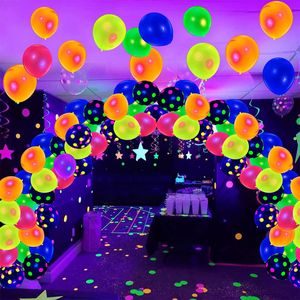 Other Event Party Supplies 90Pcs 12inch Glow in The UV Balloon Happy Birthday Neon Colorful Balloons for Theme Decortio 230919