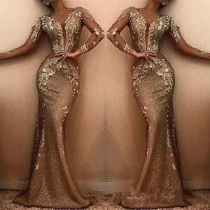 Evening Dresses Plus Size Prom Party Gown Formal Mermaid Trumpet Applique Custom Zipper Lace Up New Sleeveless O-Neck Gold Sequined