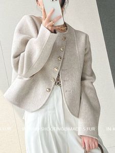 Женские куртки, шерстяная куртка с круглым вырезом, однобортные смешанные пальто, однотонные свободные утепленные модные зимние женские куртки 230919