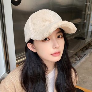 Ball Caps Winter Letter M Baseball Cap For Women Thicken Warm Plush Hat Korean Solid Color Imitation Hair Adjustable Peaked Hats